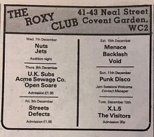 U.K. SUBS - GIG ADVERT - ROXY CLUB - 8/12/1977 - ACME SEWAGE Co.