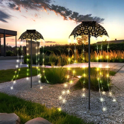 Gartendeko Solarleuchte Außenlampe kupfer schwarz LED Regenschirm Terrasse 2x - Bild 1 von 4