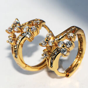 Flower Crystal 18k Gold Filled Huggie Earings Hoop Earrings for Girls Womens