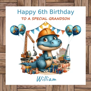 Personalised Birthday Card, Dinosaur, Digger, Truck Any Age, Any Relative & Name - Picture 1 of 4