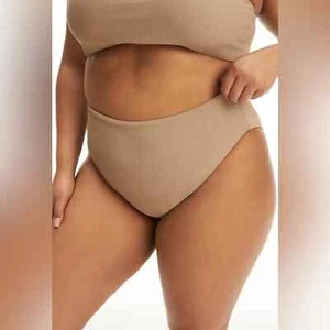 Good American XL swim bottoms Stretch Good Waist Ribbed Bikini Bottoms Latte NWT - Picture 1 of 3