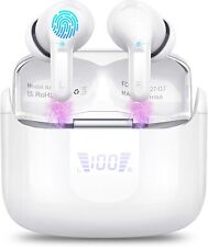 Écouteurs sans fil, casque Bluetooth 5.3 avec 4 blancs 