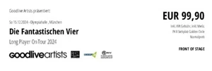 3 Online-Tickets "Die Fantastischen Vier", 15.12.2024, München, Front Of Stage - Bild 1 von 1
