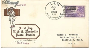 Usa: 1938; Cover USS Nasville, signed by the captain and Mayor, XF. EBN034 - Picture 1 of 2