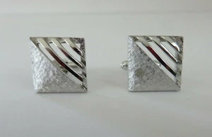 Vintage Men's Shields Square Silver Split Design Cufflinks - Picture 1 of 6