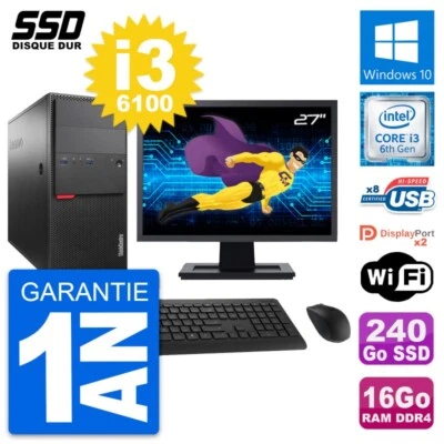 PC tour LENOVO M800 Pantalla 27" Intel i3-6100 RAM 16Go GB 240Go Windows 10 Wifi - Imagen 1 de 4