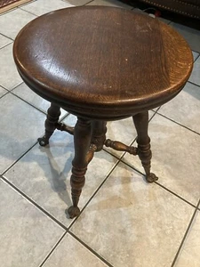 Antique Wood Piano Stool with Ball & Claw Feet Vintage Swivel Seat (As Is) - Picture 1 of 13