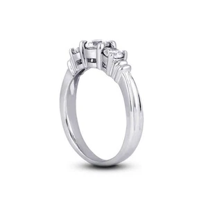 Anello Tre Pietre 3/4ct H VS2 Tondo Diamanti Naturali Certificati 14k Stile Vintage - Foto 1 di 3
