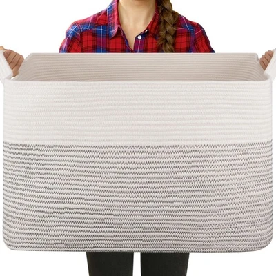 Cesta manta grande, manta almacenamiento sala de estar, cestas tejidas rectangulares para... Foto 1 de 4