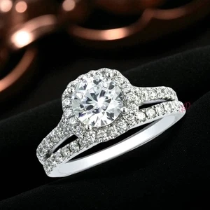 Engagement Ring Set 2.20 Ct IGI Lab Grown Round Cut Diamond 14K Multi Tone Gold - Picture 1 of 13