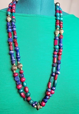 Collar de cuentas de madera azul plateado, borgoña, verde azulado Foto 1 de 4