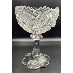 VTG EAPG Hobstar Pedestal Goblet Clear Glass Compote Sawtooth Edge Candy Dish - Picture 1 of 9
