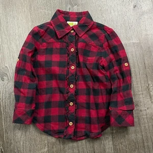 Crazy 8 Girls Button Down Flannel Red Black Plaid Collared Size XS - Picture 1 of 4