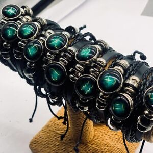 Wholesale 40pcs Constellation Charm Leather Bracelet Bangle wristband party Gift