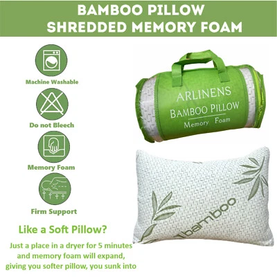 Bamboo Pillow Shredded Memory Foam Orthopedic Antiallergy Neck Back Head Support - Image 1 of 4