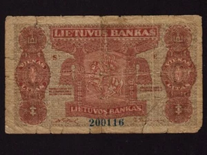Lithuania:P-13a, 1 Litas, 1922 * Arms * VG * - Picture 1 of 2