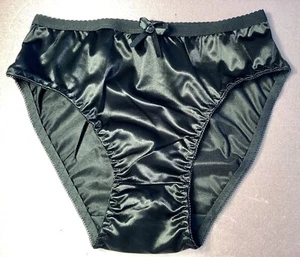 Women Panties Bikinis ANN DIANE Size M. Black Shiny Satin Soft W/decoration - Picture 1 of 5