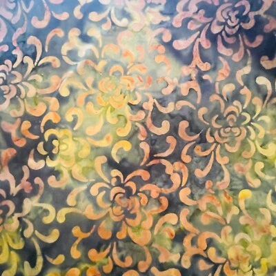 27" Hand Dyed Batik Green Yellow Orange Cotton Fabric - Image 1 of 4