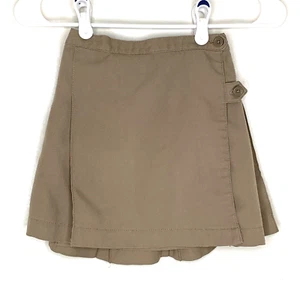 Lands' End Girls 6 School Uniform Wrap Skirt Khaki Tan Back Pleats Stretch waist - Picture 1 of 4