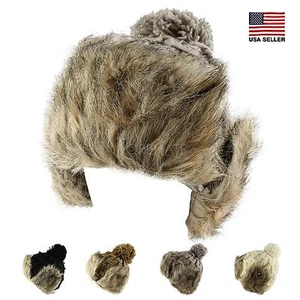 Kunstfell Bommel Häkel Strick Trapper Beanie Warm Winter Ski Mütze Damen Herren - Bild 1 von 7