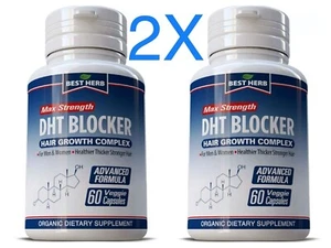 2X Natural DHT BLOCKER Prevent Hair Loss Herbal Vitamins Growth Thicker Stronger - Picture 1 of 5