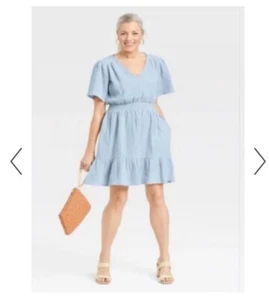 New Knox Rose Light Blue V-Neck Short Sleeve Muslin Gauze A-Line Mini Dress XXL - Picture 1 of 12