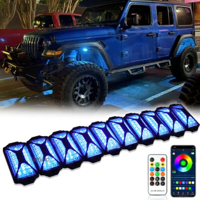 For Jeep Wrangler JKU JK 10 Pods RGB LED Neon Rock Light Underbody Bluetooth APP - Imagem 1 de 4