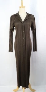 PLEATS PLEASE Brown Long Cardigan Jacket Dress ISSEY MIYAKE 336 8611 - Picture 1 of 6