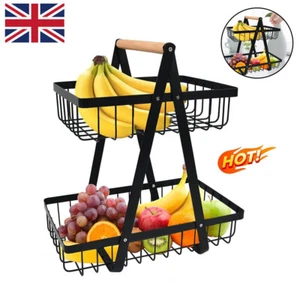 2 Tier Fruit Basket Handle Holder Rack Vegetable Bowl Storage Stand Dining Unit - Picture 1 of 8