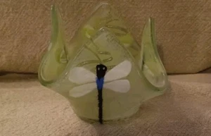 Schmelzglas hellgrün Kunstglas geätztes Glas Taschentuch mundgeblasen Libelle - Bild 1 von 8