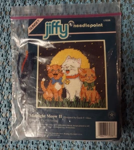 Sunset Jiffy Needlepoint Kit 17036 Midnight Meow II Vintage - Picture 1 of 4