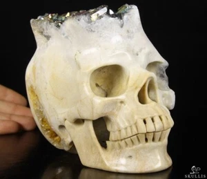 Rainbow 5.5" Quartz Rock Crystal Carved Crystal Skull, Super Realistic - Picture 1 of 15