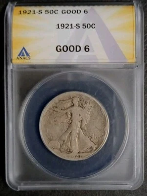 1921-S 50C Walking Liberty Half Dollar ANACS G6 Key Date - Image 1 of 4