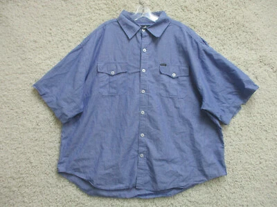 Rocawear Button Up Shirt 4XB BIG Blue Short Sleeve Flap Pockets Hip Hop Mens - Image 1 of 4