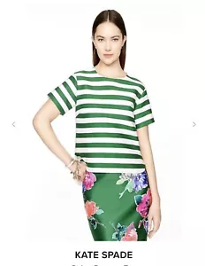 KATE SPADE Green/White Stripe Silk Blend Short Sleeve Ramona Top Size 2 - Picture 1 of 7