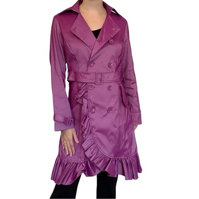Samuel Dong Trench Coat Dress Ruffled Purple Magenta Bright Dopamine Size Small - Image 1 of 4