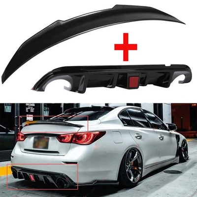 ALERÓN MALETERO ESTILO PSM + LABIO DIFUSOR PARACHOQUES TRASERO LED PARA INFINITI Q50 2014-17 Foto 1 de 4