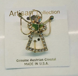 Vintage Weihnachtsengel goldfarben Strass Anstecknadel neu Chor singend echt Kristall - Bild 1 von 1