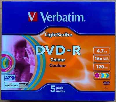5er Pack VERBATIM DVD-R - COLOUR - LIGHTSCRIBE - 4,7GB/120min - 1-16x - NEU/OVP! - Bild 1 von 4