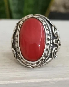 Natural Pacific Red Coral Handmade 925 Silver Ring Setting Signed And Stamped - Picture 1 of 13