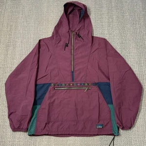 Vintage 90s LL Bean Anorak Rain Jacket Purple 1/2 Zip Hooded Mens Large USA Made - Picture 1 of 7