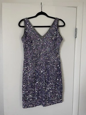 Oleg Cassini черный галстук винтажный коктейльное мини-платье фиолетовый блестки, размер 8 - Изображение 1 из 4