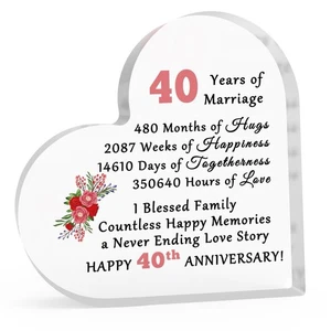 Targa Cuore Vetro Regalo Matrimonio 40° Anniversario Regalo Matrimonio Alta Qualità - Foto 1 di 7