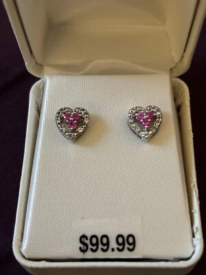 Sterling Silver Created Ruby And White Sapphire Earrings - Image 1 of 3