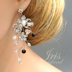 Handgefertigte klare Kristall Strass Blumen Braut Hochzeit Ohrhänger 526 - Bild 1 von 6