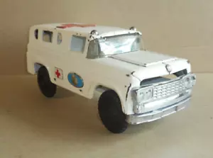 vintage tin toy MARUSAN BULLDOG Japan - heavy sturdy FORD AMBULANCE friction 50s - Picture 1 of 16