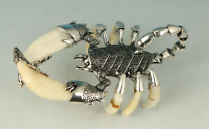 Cool Copper Tibet Silver Inlay Tooth Statue Decoration Scorpion Statue Figure