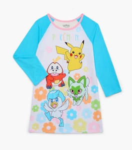 Pokemon Nightgown Pajama Gown Sleep Shirt Girls 4 5 6 7 8 Pikachu Sprigatito Cat - Picture 1 of 5