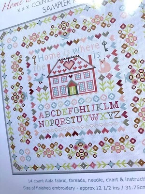 RIVERDRIFT HOUSE Counted Cross Stitch Kit HOME IS WHERE THE HEART IS Square 14ct Aida Riverdrift