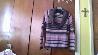 Bonito suéter de punto! Vestido largo talla pequeña Slv granero púrpura/rosa/gris a rayas WOW Foto 1 de 4